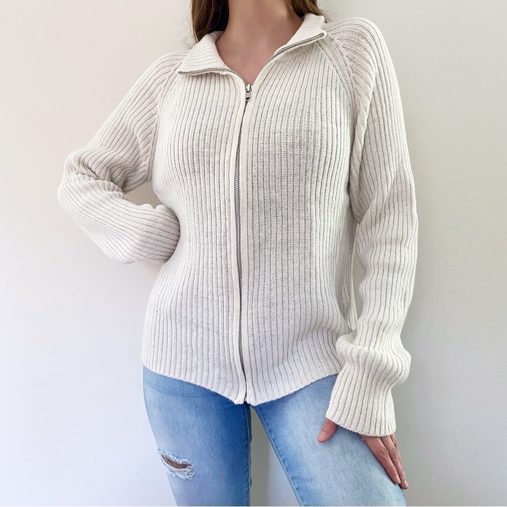 Vintage Y2K Ivory Zip Up Knit Sweater